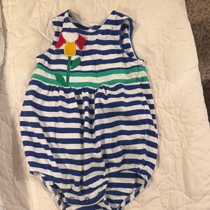 Florence Eiseman Blue and White Striped Bodysuit with Colorful Flower